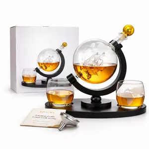 Luxury Whiskey Globe Decanter Set with 2 Glasses – Crystal Bourbon Decanter for Home Bar | Perfect Gift for Men