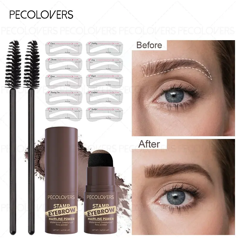 Waterproof Eyebrow Stamp Stencil Kit 1 Pcs Eye Brow Stamp Shaping Kit Long-Lasting Eyebrow Makeup Brow Shape with 10 PCS Makeup Set