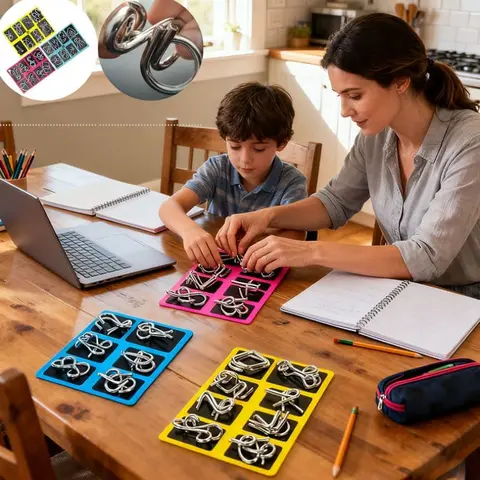 24 Pcs Nickel Montessori Wire Puzzle Set (5.9"×7.08") - Beginner-Friendly Spatial Handling Brain Teaser, Lifetime Anti-Rust Guarantee, Boosts Brain Power Naturally, Enhances Cognitive Abilities, Screen Time Alternative Kids Gift