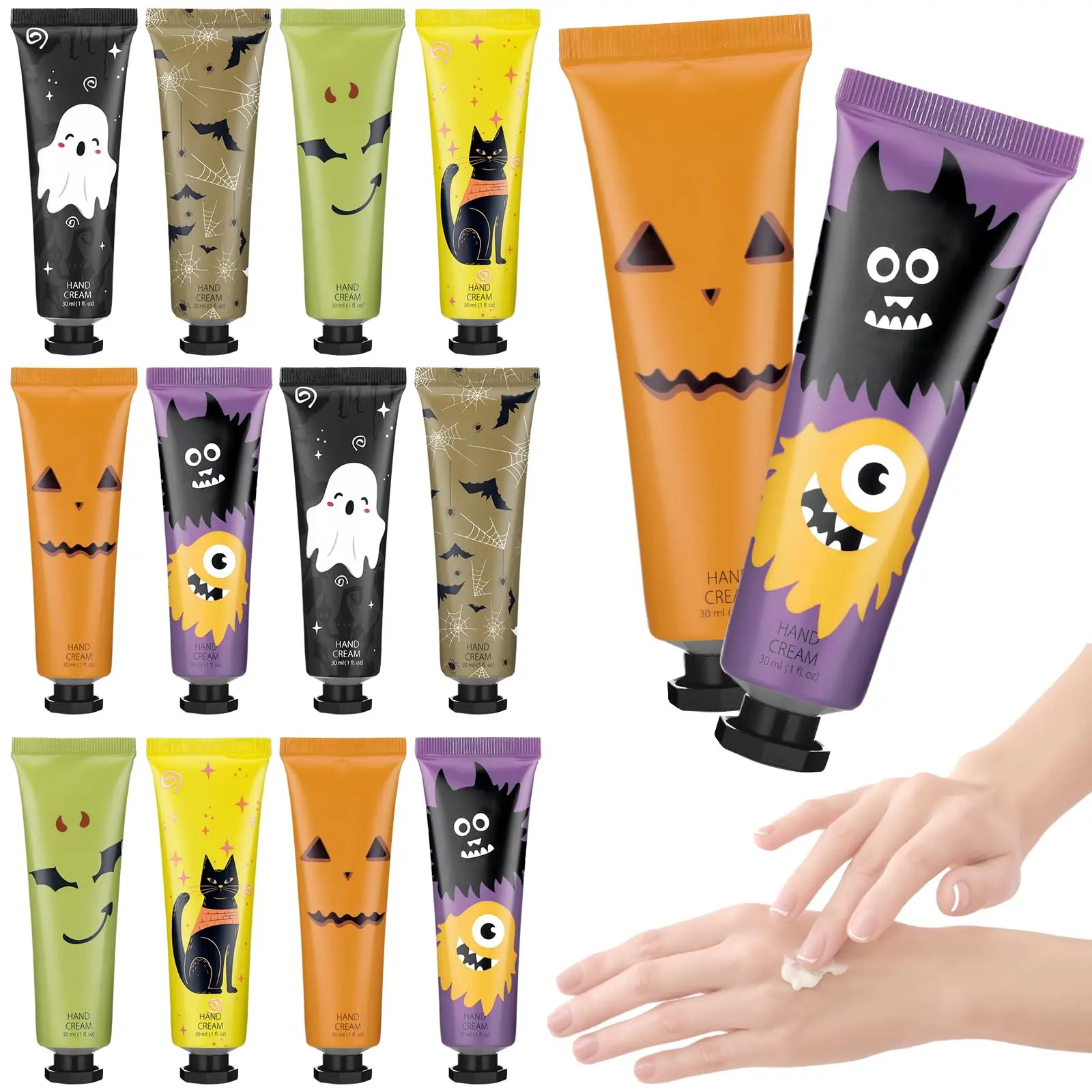 Halloween Hand Cream 12/24/36 Pcs Moisturizing Hand Lotion Mini Hand Lotion Boo Baskets Stuffers Travel Size 6 Natural Plant Fragrances Teacher Employee Appreciation Gift Halloween Gift Set for Party Favors Women Men Students Coworker