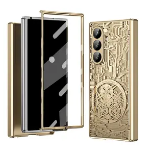 Case For Samsung Galaxy Z Fold 7 6 5 4 3 Electroplating Machinery Pattern Hinge Full Package Shockproof Mobile Phone Case Cover