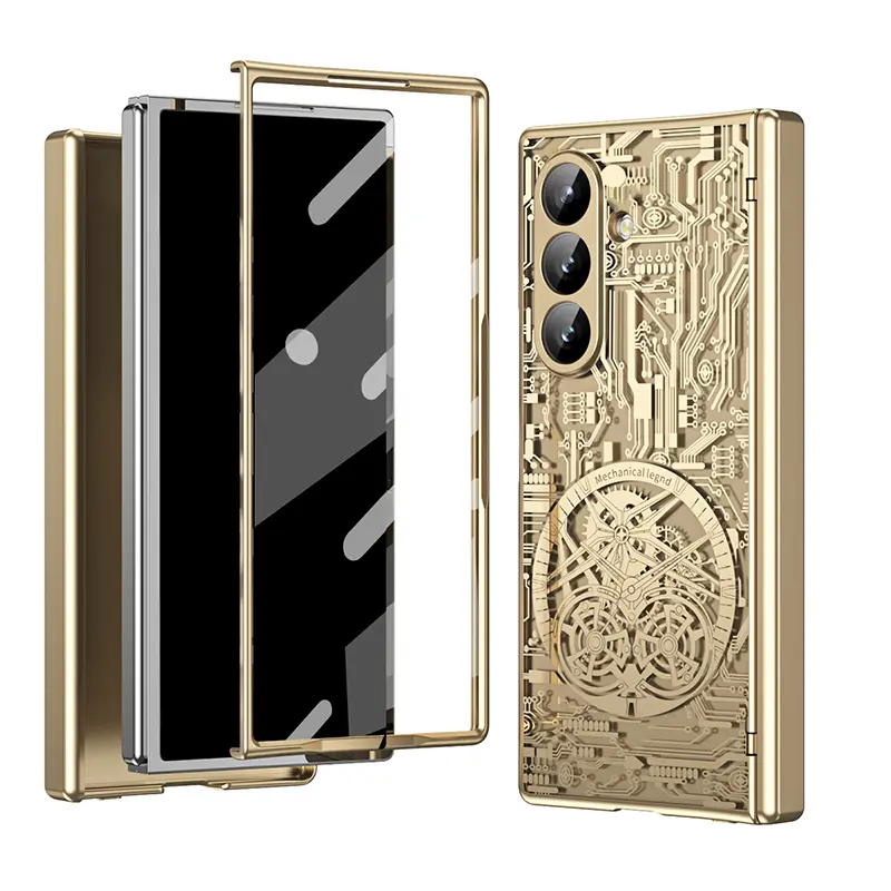 Case For Samsung Galaxy Z Fold 7 6 5 4 3 Electroplating Machinery Pattern Hinge Full Package Shockproof Mobile Phone Case Cover