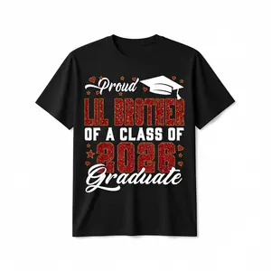 Class of 2026 Graduate T-Shirt - Proud Lil Brother of a Graduate - with Red & Lettering - Loose Fit Unisex Adult Shirt - Graduation Party Outfit - Senior Year Celebration Gift for Siblings, Parents, Friends - Funny Diploma Party Apparel - Graduation