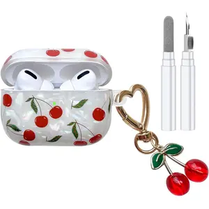 Compatible with AirPods Pro 2 Case, Cute Pretty Aesthetic AirPod Pro 2 Case Cover with Cherry Keychain, Premium TPU Protective Shockproof Case for Women Girl (Cherry, for airpod pro 2nd Gen)