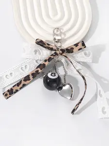 Cool and stylish practical texture leopard print size 8 ball pendant, leopard print bow+lace ribbon, black 8 billiards+heart pendant, exquisite and sweet style, versatile bag/key, can be given to friends