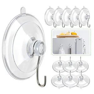 Suction Cup Hooks, 1.77 Inches Clear PVC Suction Cups with Metal Hooks Removable Small Suction Cups for Shower Bathroom Kitchen Wall Window Glass Door 12 Pack