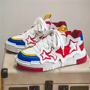 Trendy Street Style Skate Shoes - Comfy, Non-Slip Lace-Up Sneakers with Colorful Star Design, Breathable Fabric Lining & Durable Rubber Sole for Casual Wear, Spring & Summer