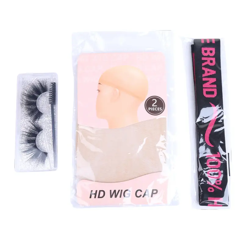 PerisModa Unisex Wig Installation Kit - 3-Piece Accessory Set Including HD Cap, Elastic Secure Lace Melting Band, and False Eyelash Set