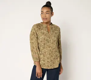 Ree by Pioneer Woman Printed Ruffle Neck Blouson Knit Top
