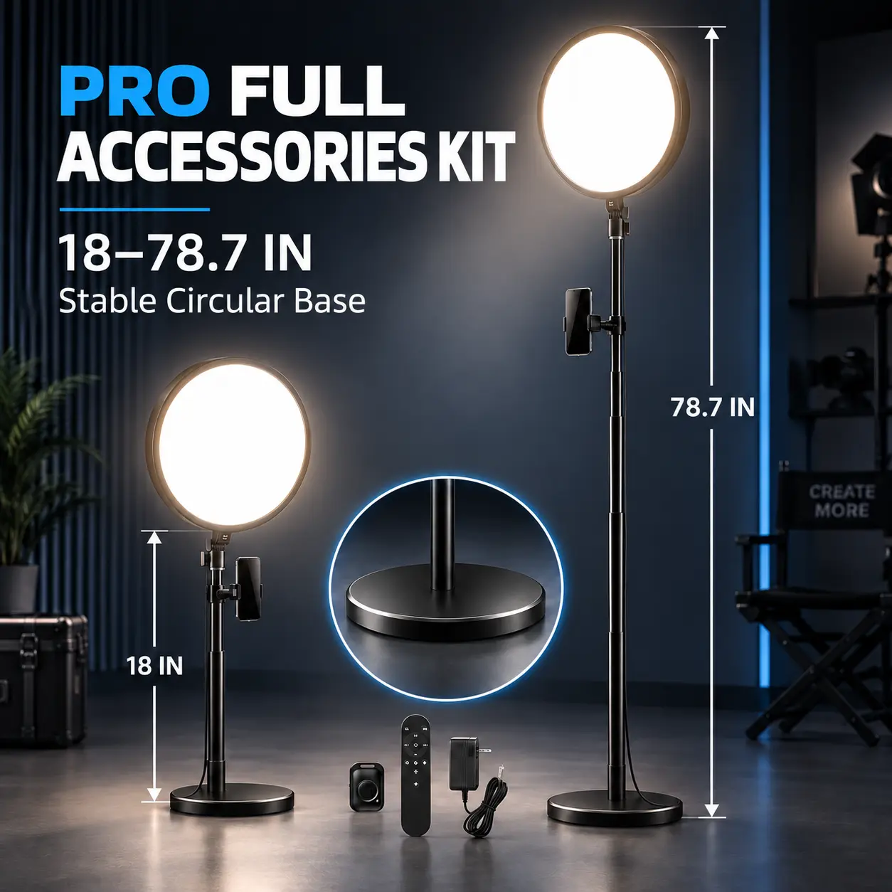 Weilisi 13" Flat Panel Ring Light PRO Kit, Soft LED Fill Light with 79" Tripod Stand, Phone Holder, Wireless Remote & Bluetooth Shutter for Live Stream, Vlogging, Studio Video Recording