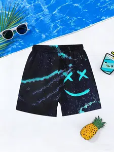 Boy's Cool Sports Beach Shorts, Trendy Neon Print, Fitted Casual Style, Short Hems, All-Season Wear, Perfect for Beach and Vacation