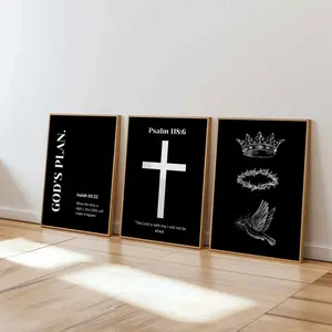 Black Christian Wall Art; Minimalist Bible Verse Prints