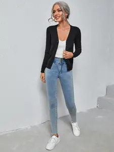 Solid Button Up Cardigan,Long Sleeve Tops,Tops For School In Fall/Winter