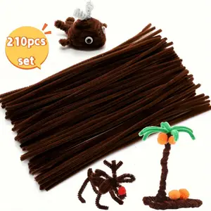 210 pieces of craft twist stick materials, including 100 brown twist sticks, 50 movable eyes, 60 pom-poms - a craft kit suitable for beginners