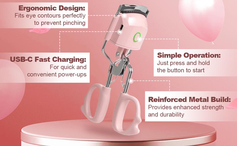 Heated Eyelash Curler Fast Heat up Within 15s, Electric Eyelash Curlers with 2 Temperature Modes for 24H Long-Lasting Eyelash Curls, Type-C Rechargeable Lash Curler, Quick Natural Curling Eye Lashes