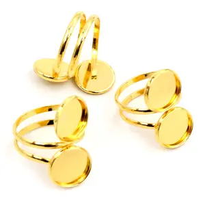 5pcs 12mm Stainless Steel Gold Plated Adjustable Ring Settings Blank Base,Fit 12mm Glass Cabochons Buttons Ring Bezels