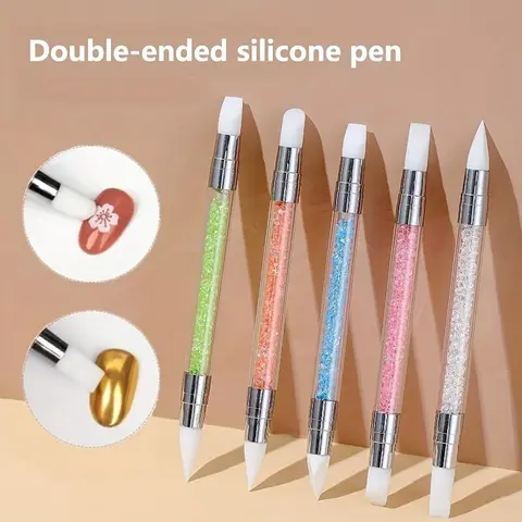 5Pcs Nail Art Sculpture Pen Dual Tipped Silicone Nail Tools Nail Art Acrylic Pen Silicone Brushes for Resin Nail Art Tools for Design Nail Foil Carving Drawing Effect Shaping Drawing Craft