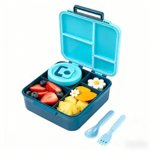 4-compartment Lunch Box with Soup Cup, 1 Set Microwave Safe Plastic Container, Lunch Accessories, Portable Food Storage for Travel and Lunches