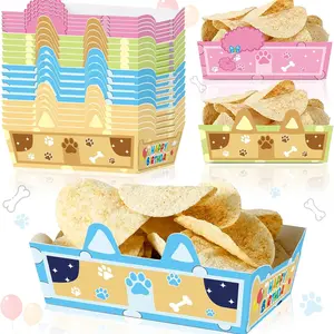 24Pcs Blue Dog Disposable Paper Food Trays - Blue Theme Birthday Party and Baby Shower - Cartoon Dog Theme Birthday Party Decorations