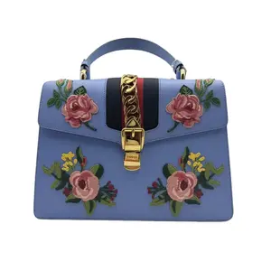 Pre-owned GUCCI FRANCE Clutches & Wristlets H2 Sylvie Blue Floral Embroidery Handbag H21027