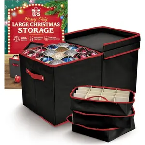 Christmas Ornament Storage with 8 Tray - Christmas Storage Container with Dividers  for  Decorations- Fits 128  Ornaments - -Proof Fabric