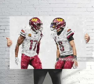 Jayden Daniels and Terry McLaurin Poster, No Canvas, Football print, Sports wall art, Man Cave, Gift