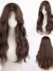 26 Inch Import Silk No Bangs Middle Part Long Hair Highlights Smooth Natural Breathable Comfort Fit, Body Wave Wig Curly Wig for All Seasons