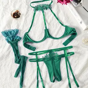 Christmas Sexy Lingerie Set, Backless Contrast Lace Design, Fitted Thin Fabric, Perfect for Halloween & Christmas Celebrations