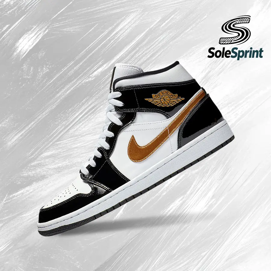 NIKE Air Jordan 1 Mid Patent Men's Casual Sneakers, Lightweight & Shock-Absorbing for Everyday Fit, Model 852542-007,Back-To-School,Back-To-School shopping,travel essentials,camping essentials, Running