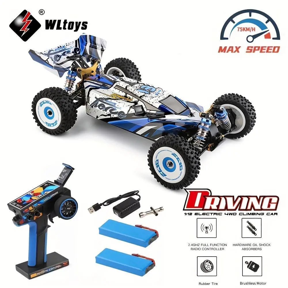 WLtoys 124017 RC Controlled Car - 75KM/H Brushless Electric 4WD Fast RC Car, Offroad Control High-Speed Drift Professional Racing Toy for Boys with 2 Batteries