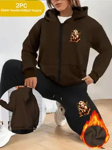 Zippered hooded sweatshirt + sweatpants two-piece set Marilyn Monroe printed leisure set