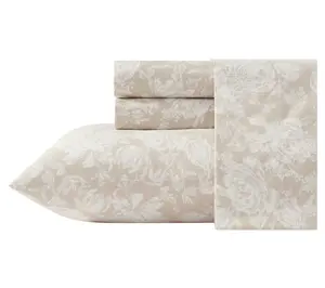 Laura Ashley Meredith Beige Cotton Percale Twin Sheet Set