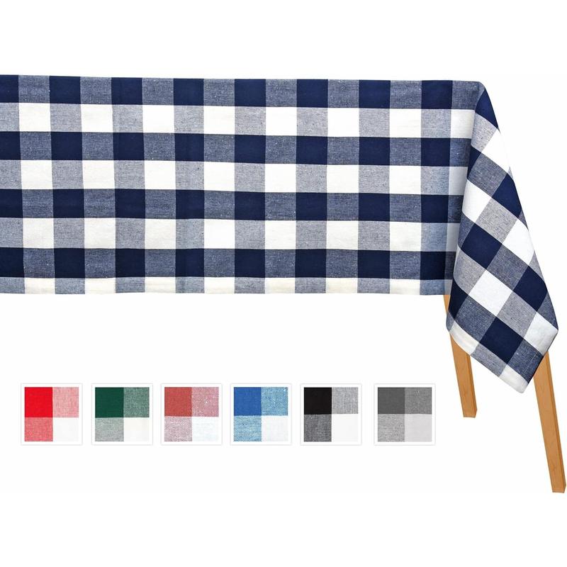 Navy Blue Cotton Tablecloth, 100% Cotton, Checkered Tablecloths, Farmhouse, Gingham Rectangle Tablecloth Heavy Duty Linen Checked Table Cover, Cloth Picnic Kitchen Dining 63x126 Navy and Cream