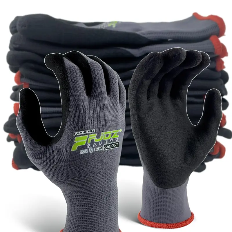 FJDZ SAFETY Multipurpose Work Gloves, MicroFoam Nitrile Coated Spandex - Light, Breathable, Grippy, Thin, Flexible-Fit, Touchscreen-Compatible, Durable, Nylon-Infused, Long-Wear Grip Dots, Sweat-Free Hands for Assembly, Mechanical Tasks