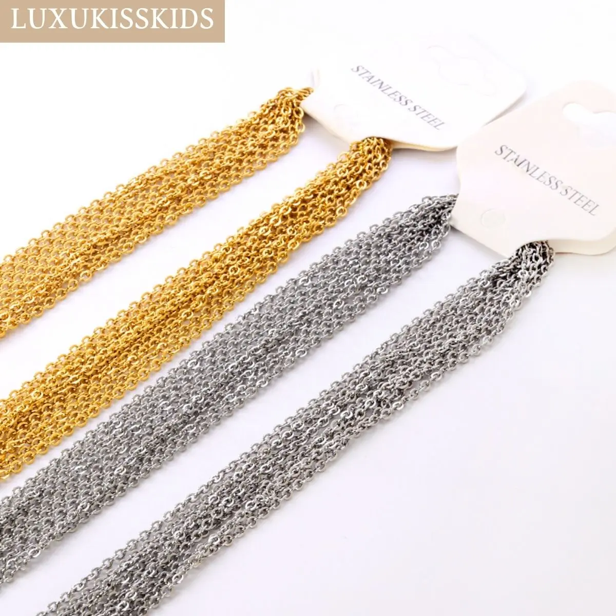 TOP-FASHION - LUXUKISSKIDS Stainless Steel Chains DIY Jewelry Making O-Chain Necklace 10pcs/Lots 1.5/2MM Woman Accessories Choker 18K Golden