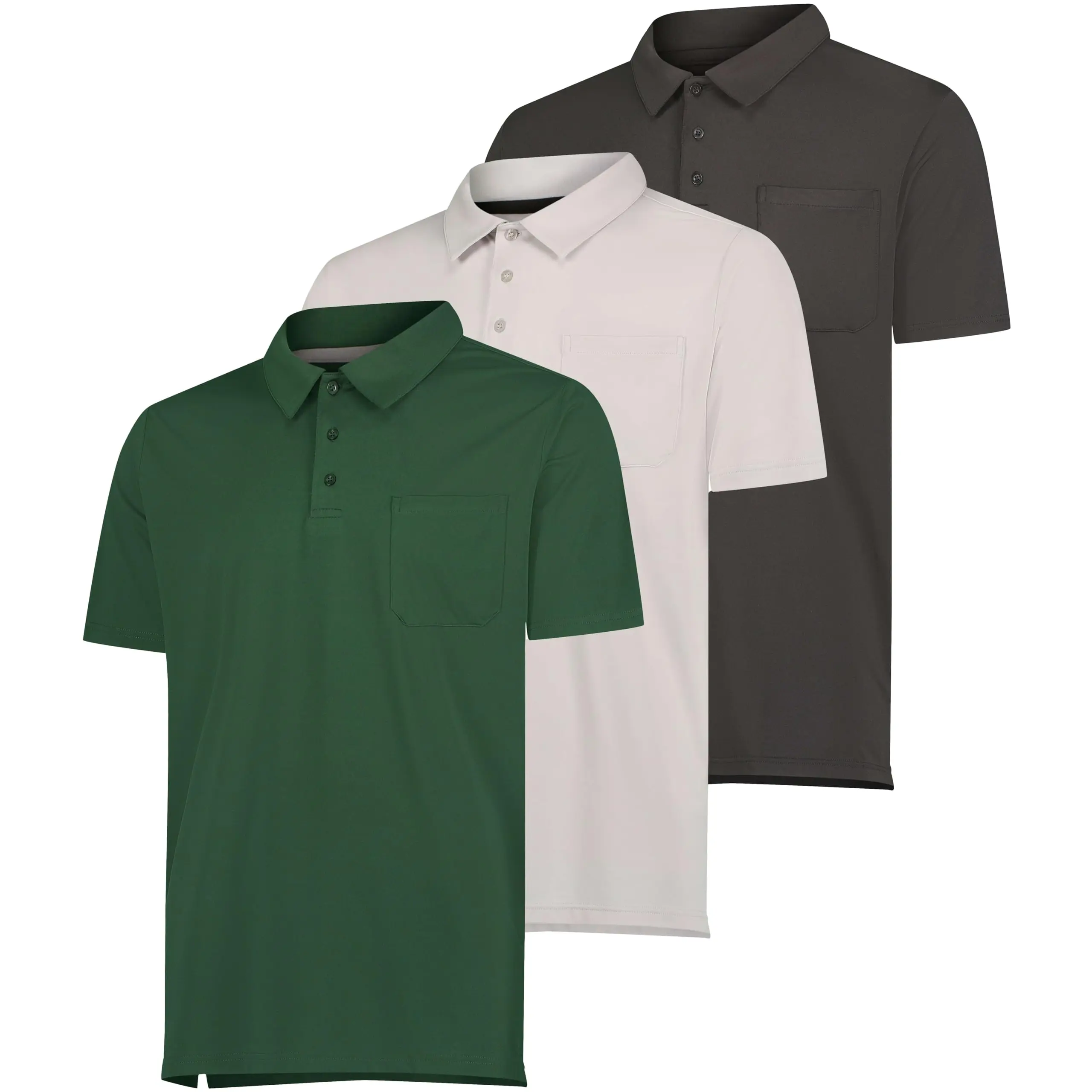 Real Essentials 3 Pack: Men's Short Sleeve Pocket Polo Shirt Dry-Fit Performance Tactical Golf (Available in Big & Tall)
