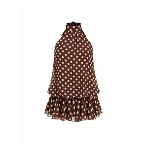 Cider Chiffon Polka Dot Halter Neck Ruffle Bubble Mini Dress