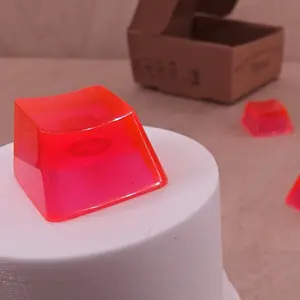 ResinKeyWorks Pink Blank 1U Accent Keycaps, Transparent Hand Polished Resin OEM Caps with MX stems