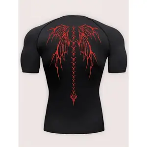 Men's winged compression sports T-shirt, quick drying breathable T-shirt, men's sportswear, compression shirt, comfortable men's sportswear for outdoor fitness running, fitness top, lab coat, sportswear, sports fashion, sports T-shirtRAIMENTRY