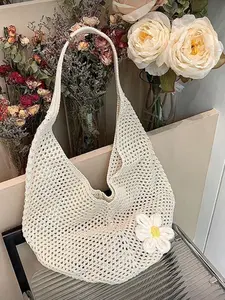 Boho Hollow Out Knitted Bag, Lightweight Beach Bag, Large Capacity Beach Handbag, Casual Style Shopping Bag, Fashion Outdoor Travel Bag, Perfect Summer Essential