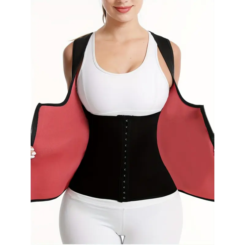 Women's Compression Shapewear Waist Trainer Tank Top - Adjustable, Non-See-Through, Solid Color Polyester Activewear, Sleeveless Athletic Body Shaper for Fitness & Beach Use