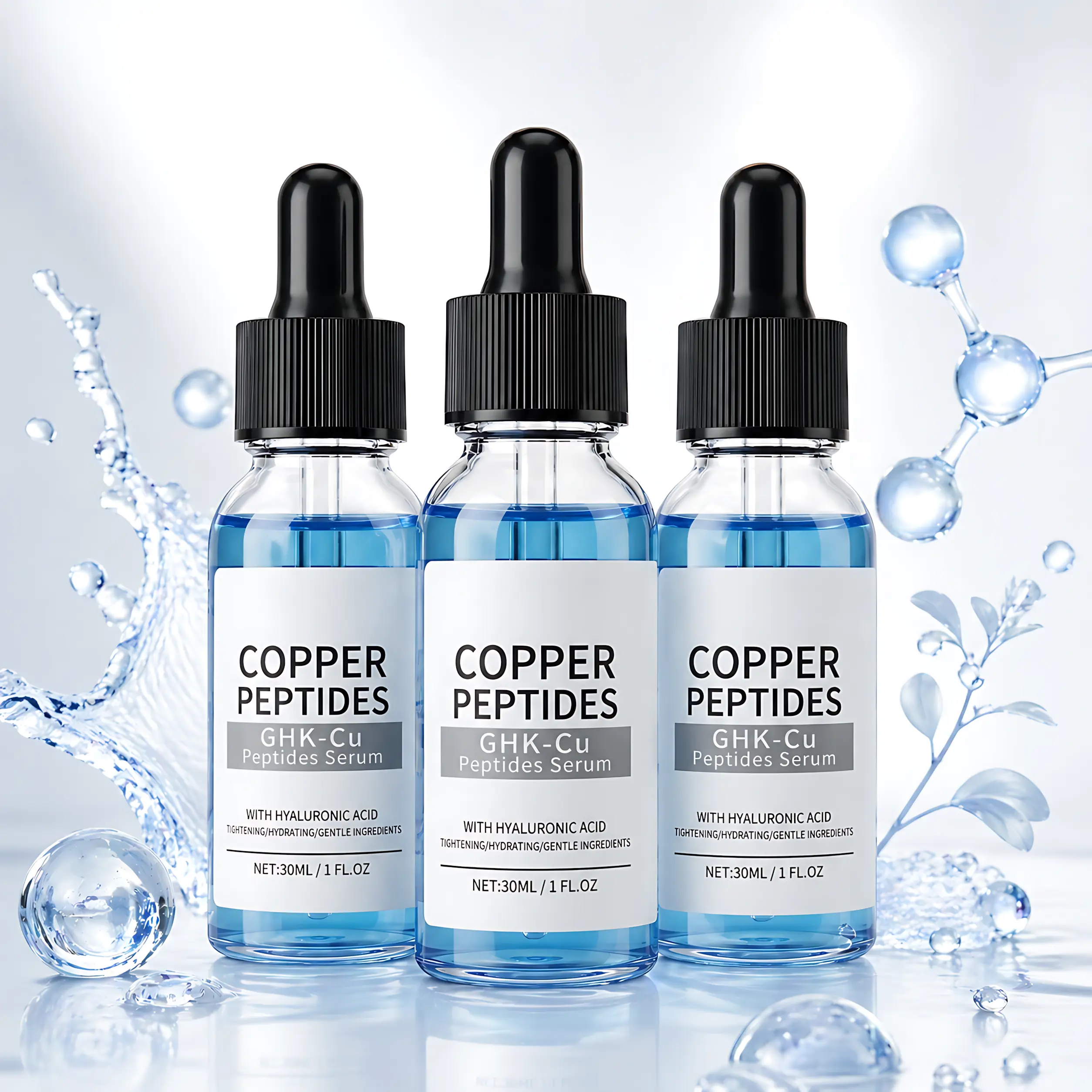 GHK-Cu Copper Peptide Facial Serum - 30 ml, Lightweight, Fast-Absorbent Moisturizer, Hydrate with Hyaluronic Acid, Brightening, Skin Repair Support, Morning Routine & Daily Care Essential for Soft Skin
