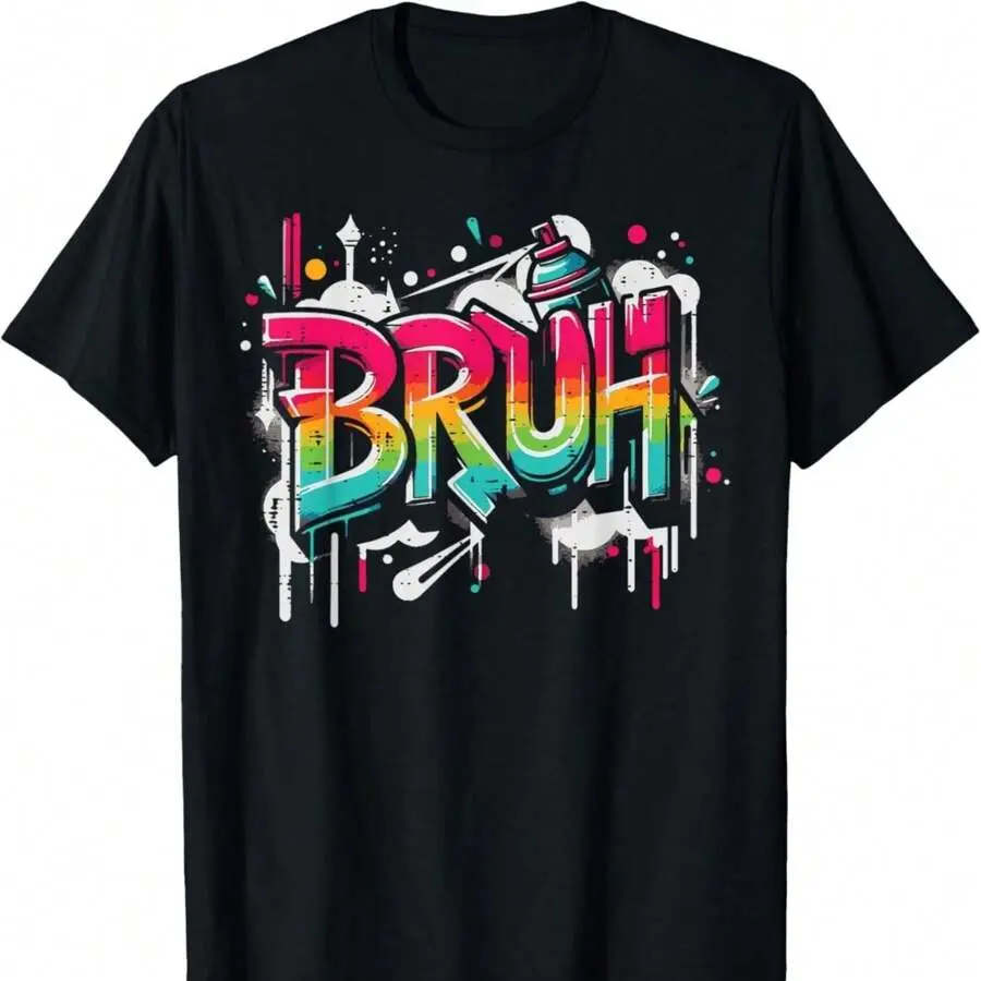 Men's Soft Cotton Shortsleeve Round Neck Tshirt - Streetwear Top with Bruh Graffiti, Funny Saying, Street Art Meme Design, Breathable Fabric, Menswear, Graphic Print