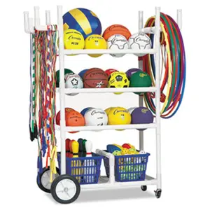 212 MAIN All-Terrain Heavy-Duty Outdoor Equipment Cart - 24w x 52d x 59h White Plastic Cart with Swivel Casters, Basket, Foldaway Handle, for Ball Storage, Jump Ropes Organisation Needs