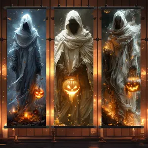 Halloween Hanging Banner, 3 Counts/set Scary Ghost Decoration, Horror Poster, Party Posters, Living Room Decoration, Home Wall Decoration