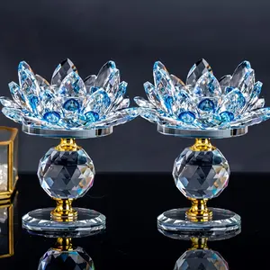 2pcs Crystal for Lotus Candleholders - Polished Glass with Green Accents, Multi-Hole Design for Multiple Candles, Elegant Tabletop Decor for Christmas, Thanksgiving, Halloween, Easter, Hanukkah Home Decoration, Candle Holder Decor, Intricate Craftsmanship