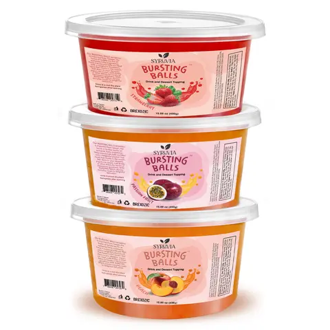 3 Flavors Popping Boba Pearls – Strawberry, Passion Fruit and Peach Bursting Tea Balls for Drinks & Desserts, 1LB Pack of 3, Flavored Bubble Tea Pearls
