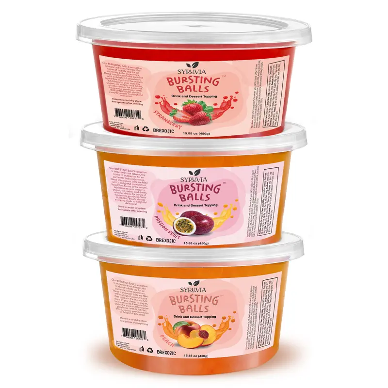 3 Flavors Popping Boba Pearls – Strawberry, Passion Fruit and Peach Bursting Tea Balls for Drinks & Desserts, 1LB Pack of 3, Flavored Bubble Tea Pearls
