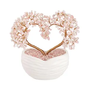 Rose Quartz Heart Shape Tree of Life Tree Natural Crystal