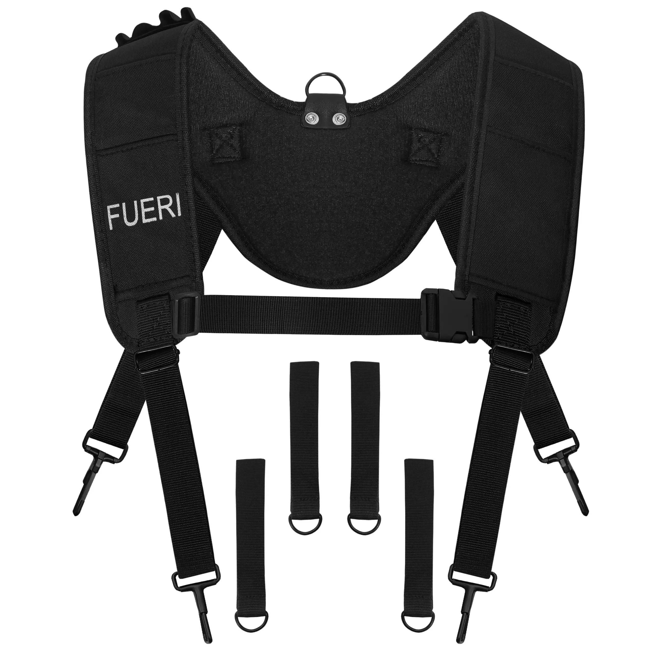 FUERI Leather Tool Belt Suspenders with 4 Detachable D-Loops, Foam Padding, Heavy-Duty, Lightweight for Construction, Deluxe Tool Bags